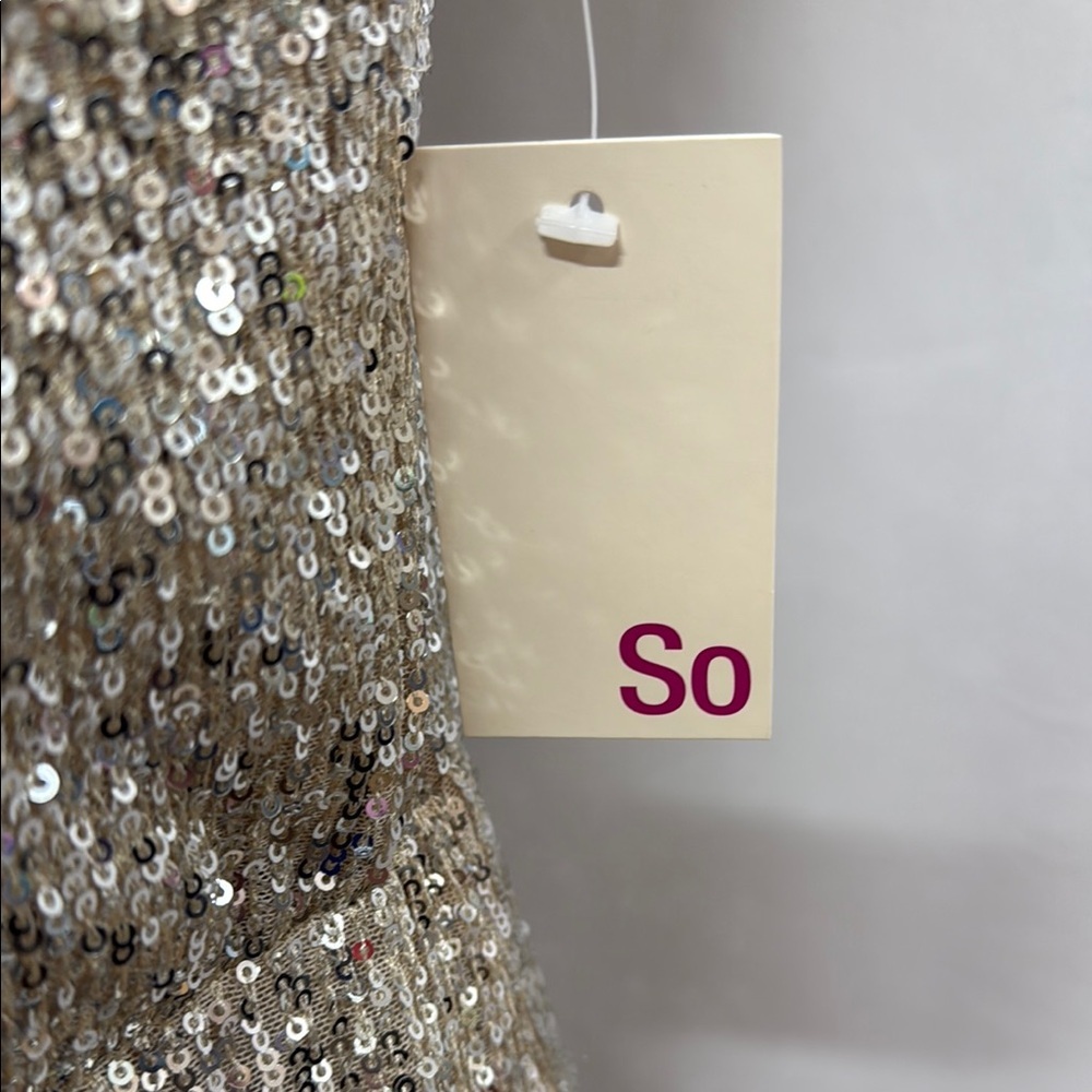 SO Juniors S Gold Sequin Mini Dress Party Cocktail Holiday NWT - Picture 2 of 6